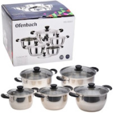 Набір каструль 5 шт  OfenBach D16см, D18см, D20см, D22см, D24см) із скляними кришками 100007